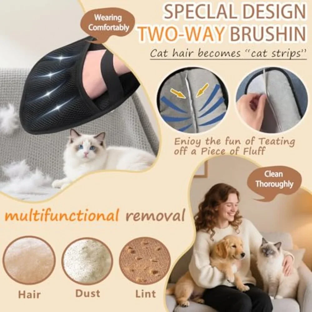 Electrostatic Pet Hair Removal Glove Reusable Five-Finger Design Grooming Tool